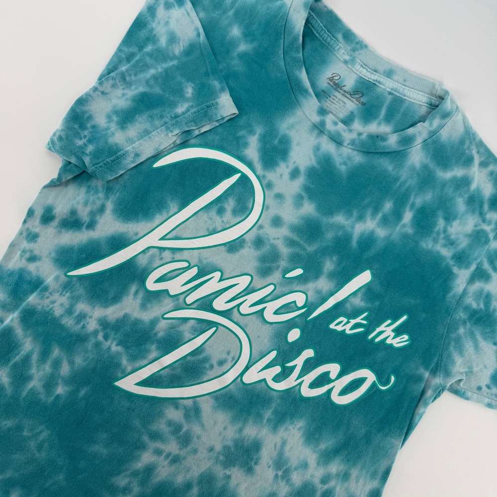 Panic! At The Disco T-Shirt‎ Unisex XS Teal Tie Dye Band Logo Graphic Tee Rock